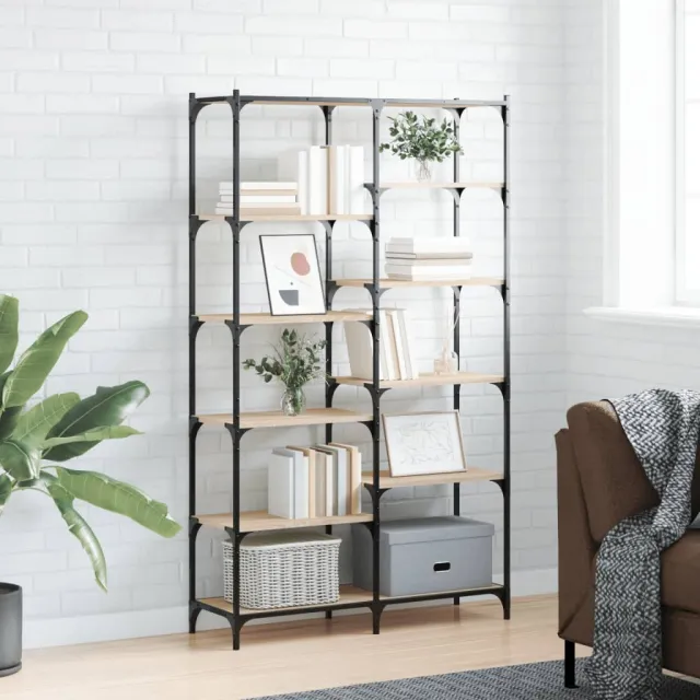 vidaXL Boekenrek 100x32x170 cm bewerkt hout en ijzer sonoma eikenkleur, foto 2
