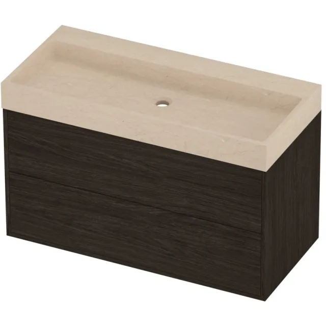 Proline Evoli Badmeubelset Hardsteen Loft 2 Laden 100x46x62 cm Sand Stone Mokka Oak Eiken