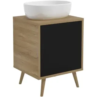 Royo Wastafelonderkast Woody 50cm - Zwart Mat / Natuurlijk Eik - Met 1 Deur Hout