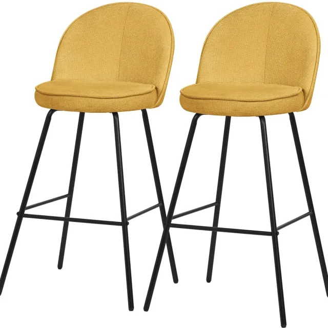 ml-design barkrukken set van 2 mosterd stoffen bekleding 75cm comfortabele gestoffeerde barkrukken met metalen frame ergonomische keukenstoelen met rugleuning en voetsteun hoge bistrokrukken stabiele scandinavische hoge stoelen voor keuken en bar