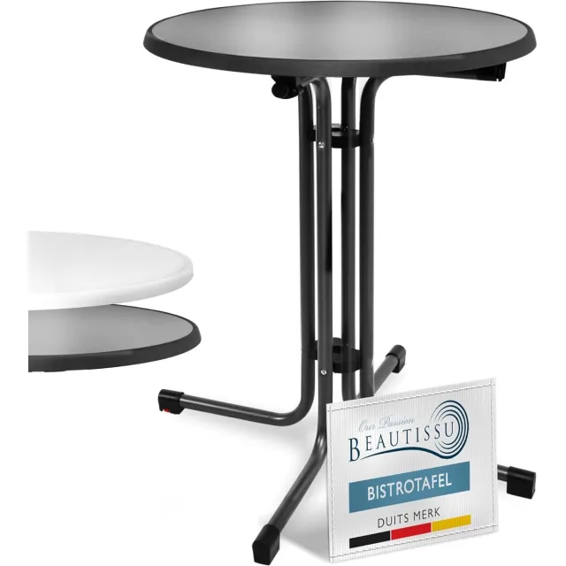 Beautissu Bistroni Bistrotafel Buiten 70 cm - Waterdicht Opvouwbare Ronde Tuintafel Balkontafel - Campingtafel Hoge Tafel - Hoogte 70 cm - Zwart