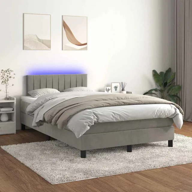vidaXL Boxspring met matras en LED fluweel lichtgrijs 120x200 cm grijs
