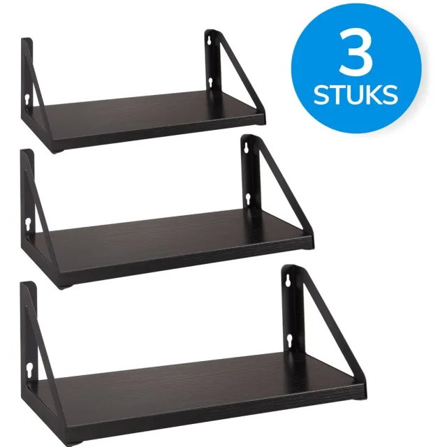 Acaza Wandplank - Set van 3 - 30/35/40 x 12 x 11 cm - Wandrek - Boekenrek - Boekenplank - Wandplank Zwevend - Zwart