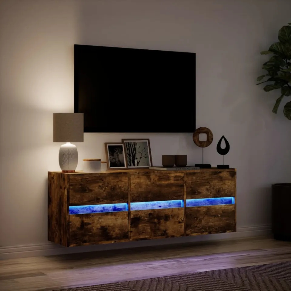 vidaXL Tv-wandmeubel met LED-verlichting 130x31x45 cm gerookt eiken, foto 4