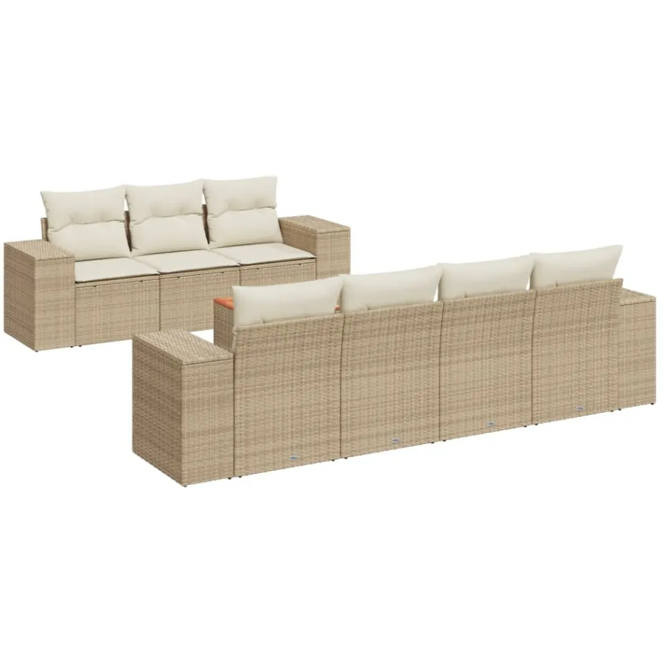 vidaXL 8-delige Loungeset met kussens poly rattan beige, foto 3