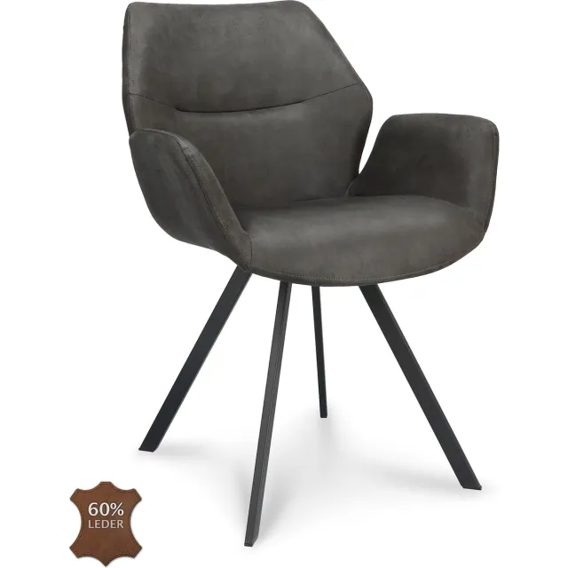 Icon Living Armstoel Pico - Microleder Bull Anthracite - Poot Zwart Grijs
