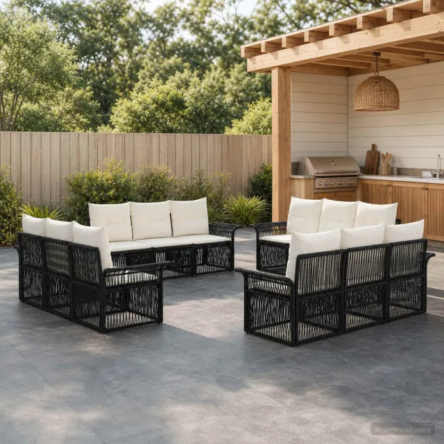 vidaXL Tuinbankenset 12 st 12-zits Zwart poly rattan, foto 2