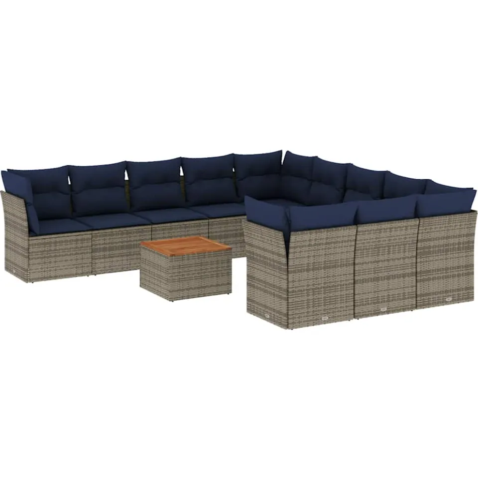 vidaXL 12-delige Loungeset met kussens poly rattan grijs, foto 3