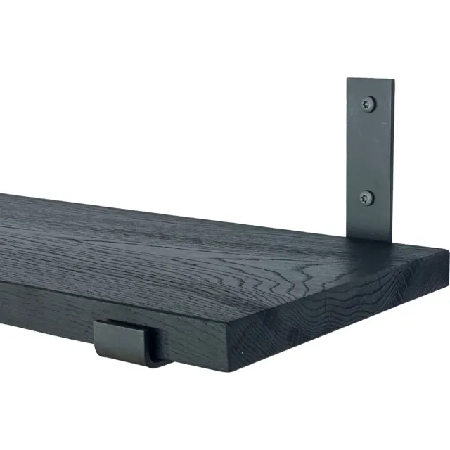 GoudmetHout Wandplank Industrieel - 80 x 25 cm Muurplank - Zwart Eiken Hout - Decoratie Wandrek & Boekenrek - Hangplank Keuken - Wall Shelf + 2 Mat Blanke Plankdragers van Staal Zwart - Mat blank - 25 cm