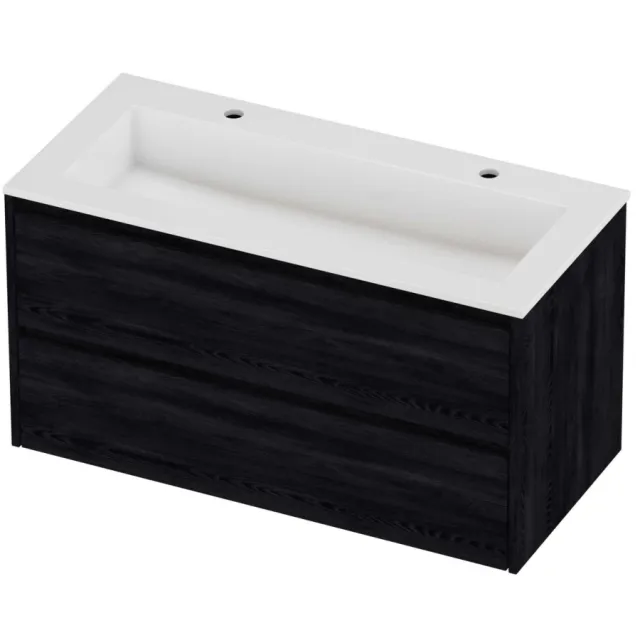 Proline Aristo Badmeubelset Polystone Elegant 2 Gaten 100x46x54 cm Glans Wit Black Oak Eiken
