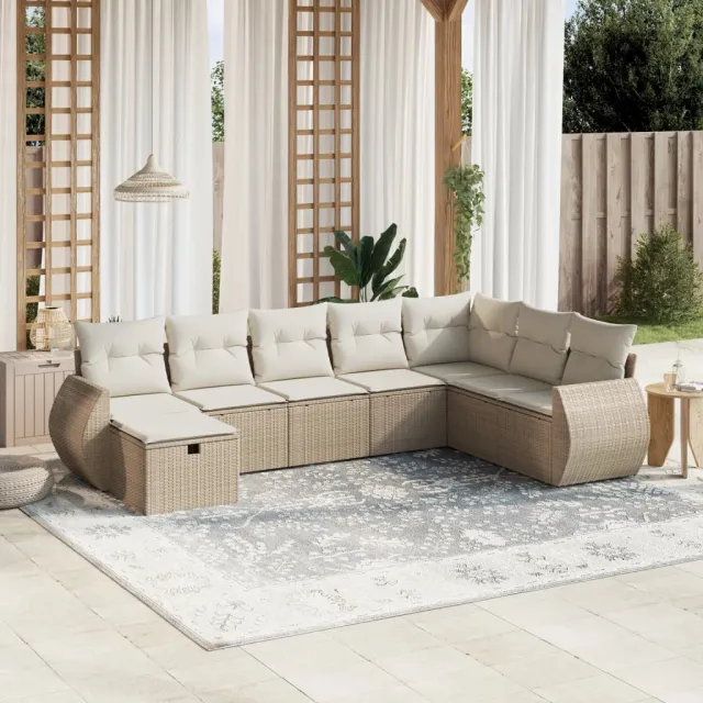 vidaXL 8-delige Loungeset met kussens poly rattan beige, foto 2