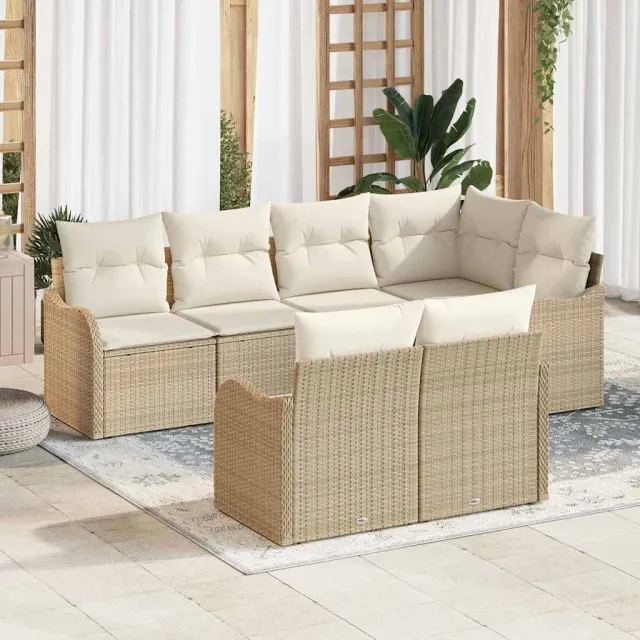 vidaXL Tuin Sofa Set 7 st Beige poly rattan, foto 2