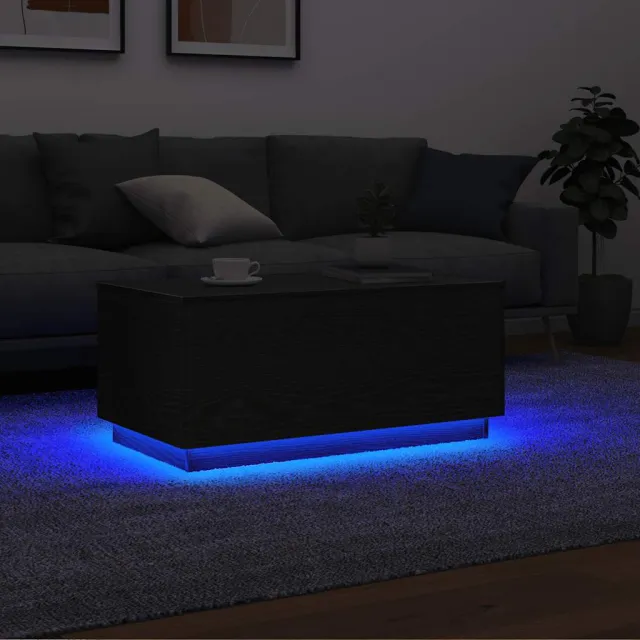 vidaXL Salontafel met LED-verlichting 90x49x40 cm zwart eiken, foto 2