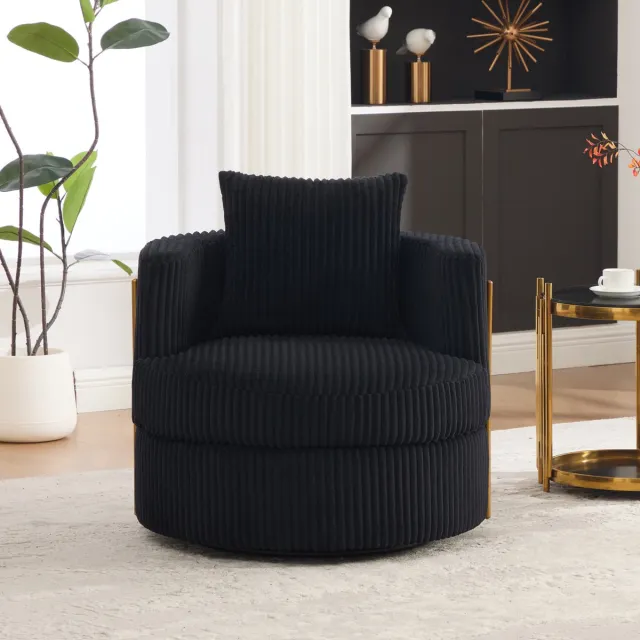 MODENUIT Fauteuil 76x79x78 cm - 360 Graden Draaibaar - Met Opbergruimte - Voor Woonkamer - Ribfluweel Zwart