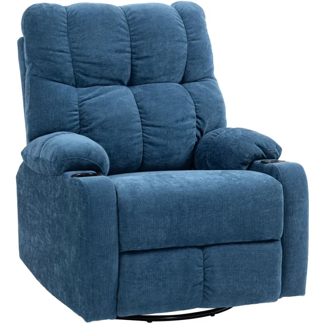 Homcom Relaxfauteuil met Bekerhouders - Draaibare TV-stoel - Schommelstoel - Donkerblauw