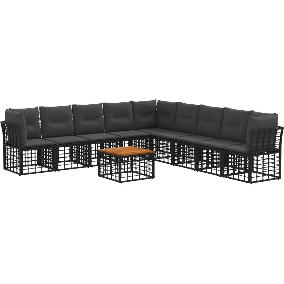 vidaXL Buiten bankenset 10 st Zwart en Donkergrijs Polyester, foto 3