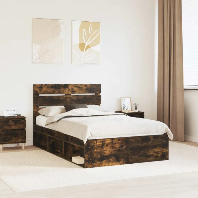 vidaXL Bedframe Gerookt eiken 120 x 190 cm Massief grenenhout Bruin