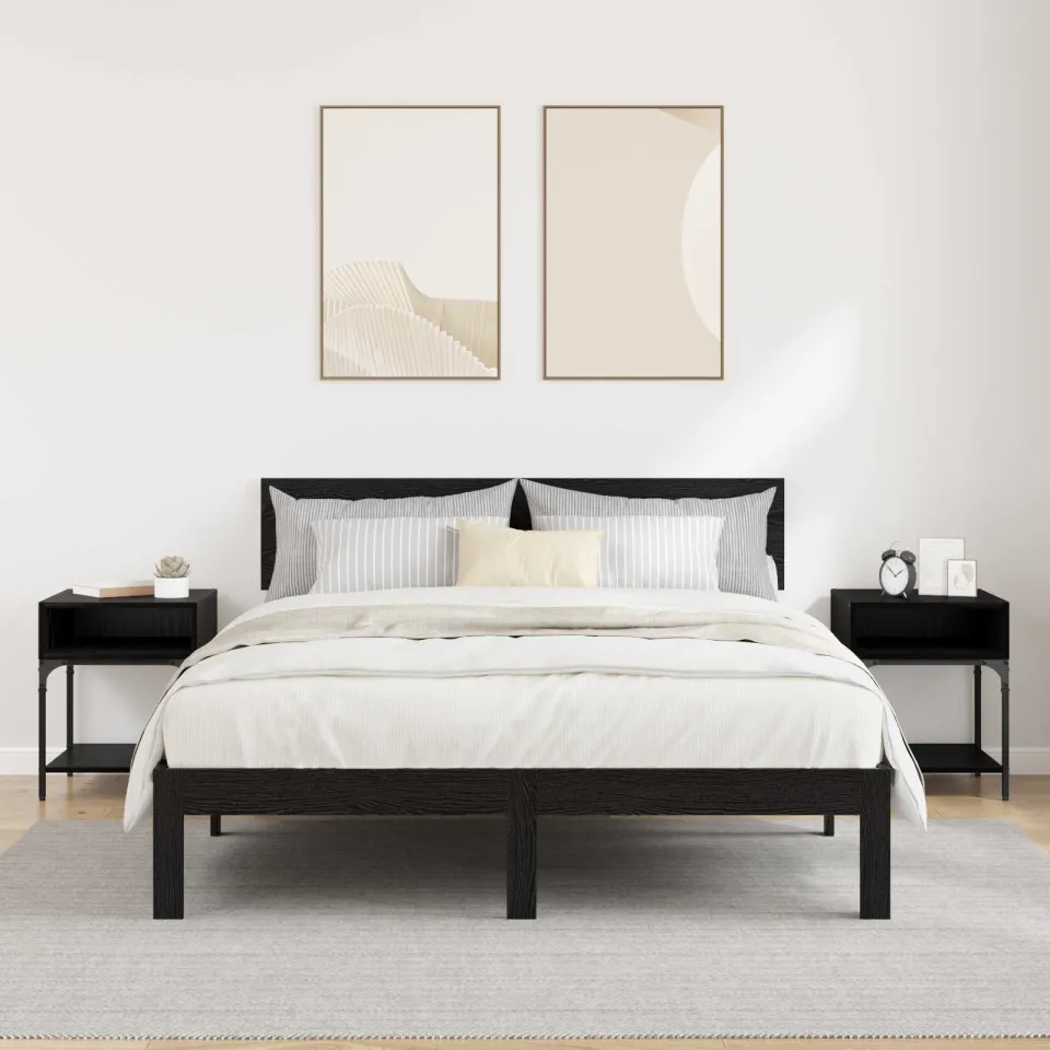 vidaXL Nachtkastje 2 st Zwart Eiken 40 x 40 x 50 cm Bewerkt hout, foto 4