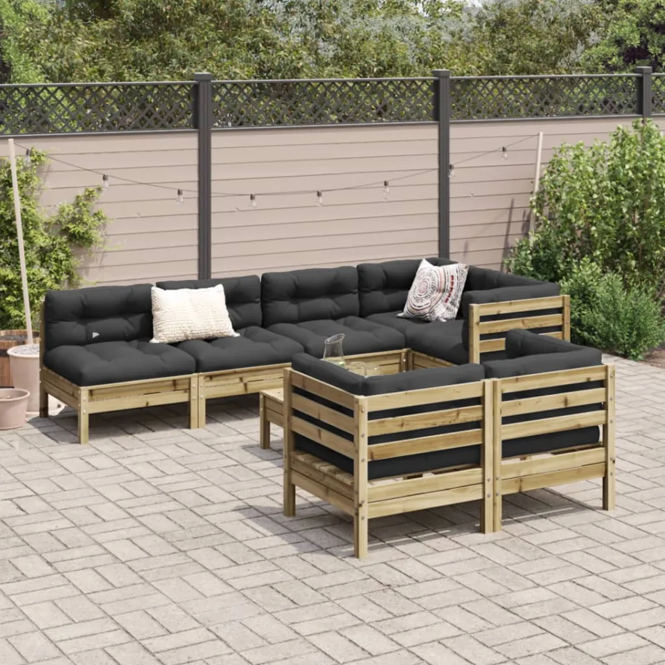 vidaXL 8-delige Loungeset met kussens geïmpregneerd grenenhout bruin, foto 2