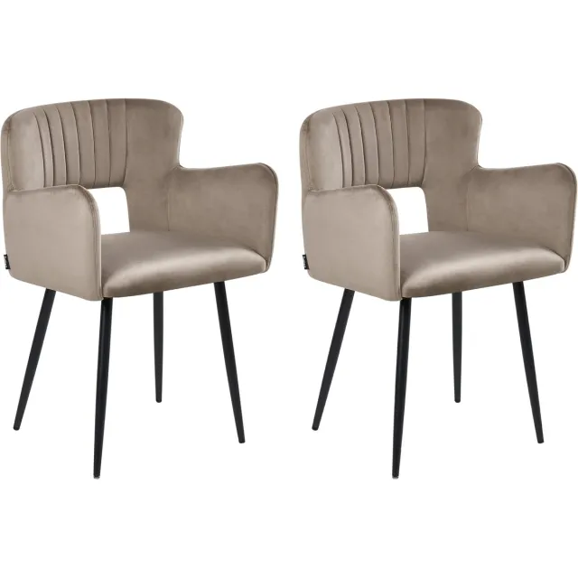 Beliani SANILAC - Eetkamerstoel set van 2 - Taupe - Fluweel Beige