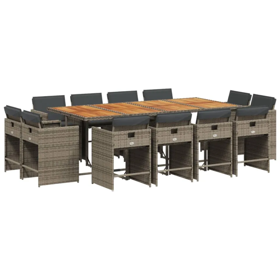 vidaXL 13-delige Tuinset met kussens poly rattan grijs, foto 3