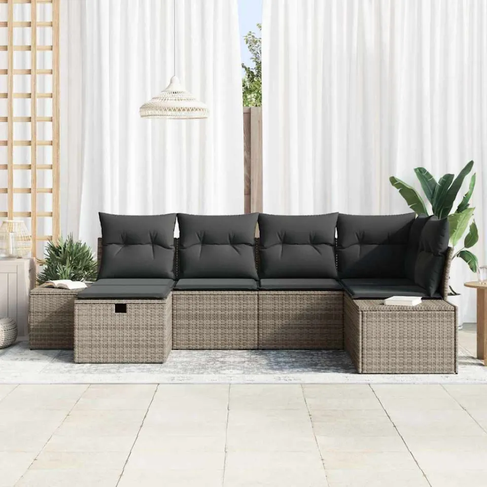 vidaXL Bankstel 7 st poly rattan grijs, foto 2