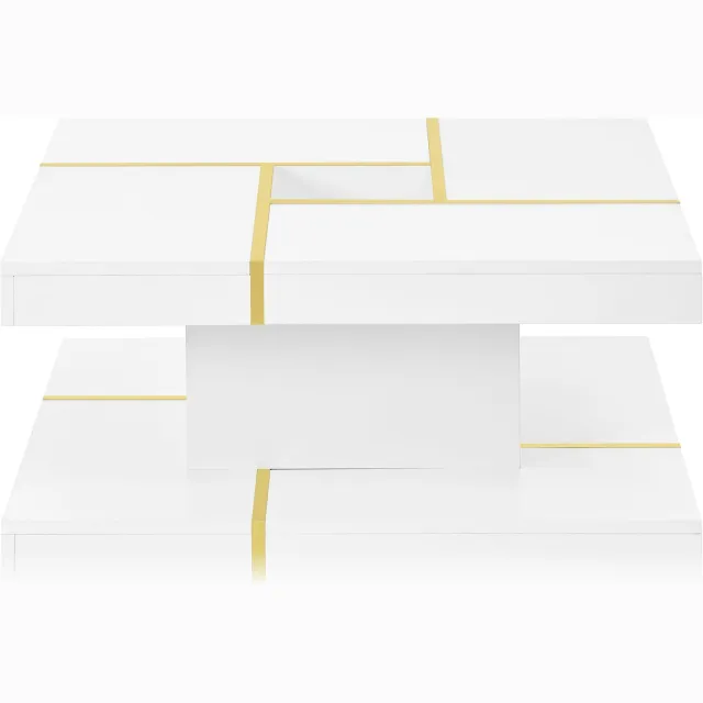 SONNENH Salontafel - Twee niveaus met centrale uitsparing - 80 x 80 x 38 cm - Wit/goudkleurig