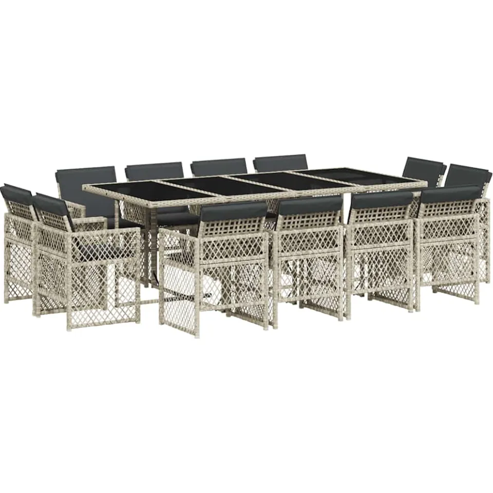 vidaXL 13-delige Tuinset met kussens poly rattan lichtgrijs grijs, foto 3