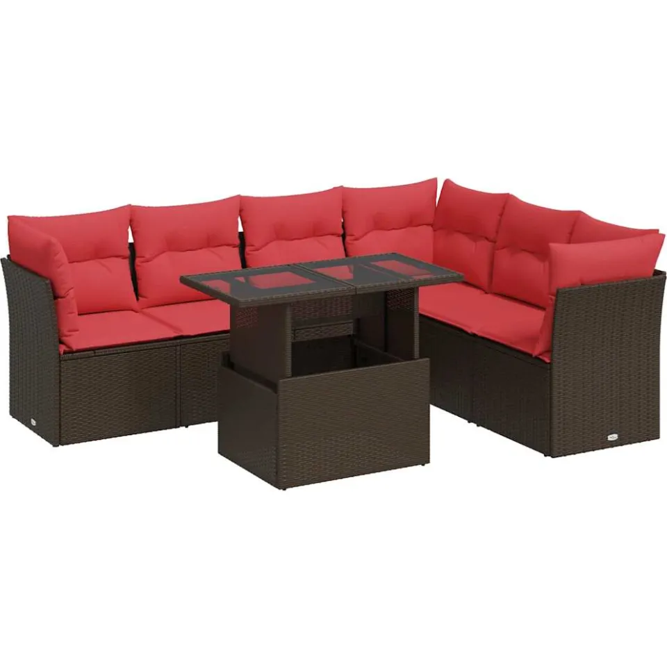 vidaXL 7-delige Loungeset met kussens poly rattan acacia bruin, foto 3