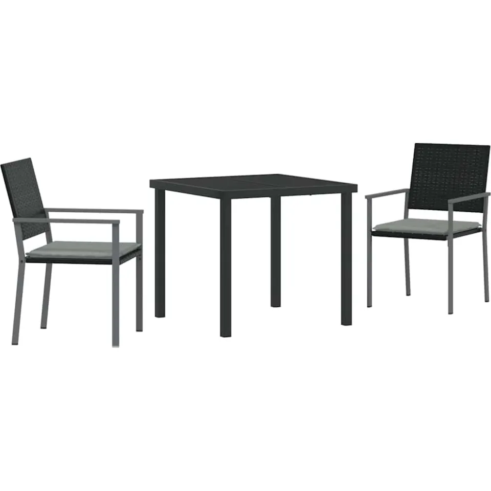 vidaXL Tuin eettafelset 3 st Zwart en Licht Grijs PE Rattan
