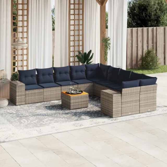 vidaXL 11-delige tuinbankset met kussens, grijs polyrotan, foto 2