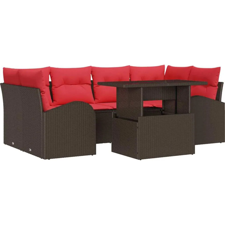 vidaXL Tuin Sofa Set 7 st Bruin en Rood