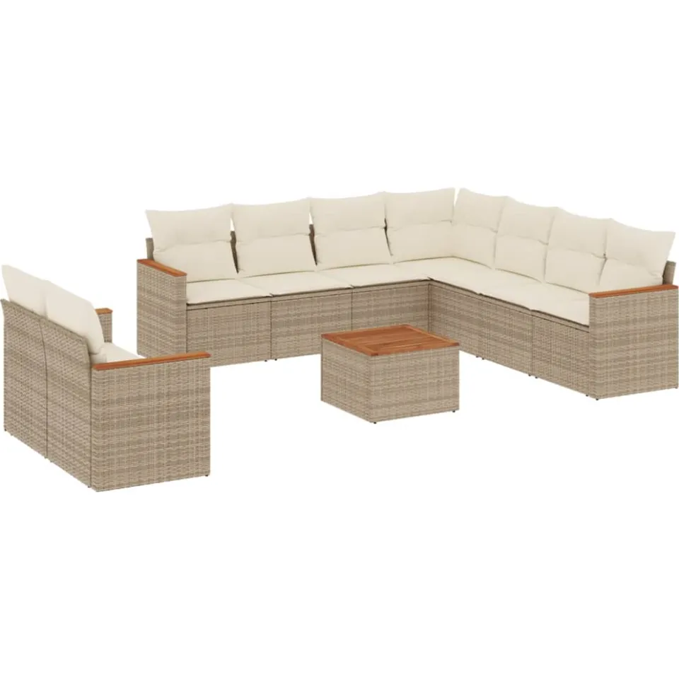 vidaXL 10-delige Loungeset met kussens poly rattan beige