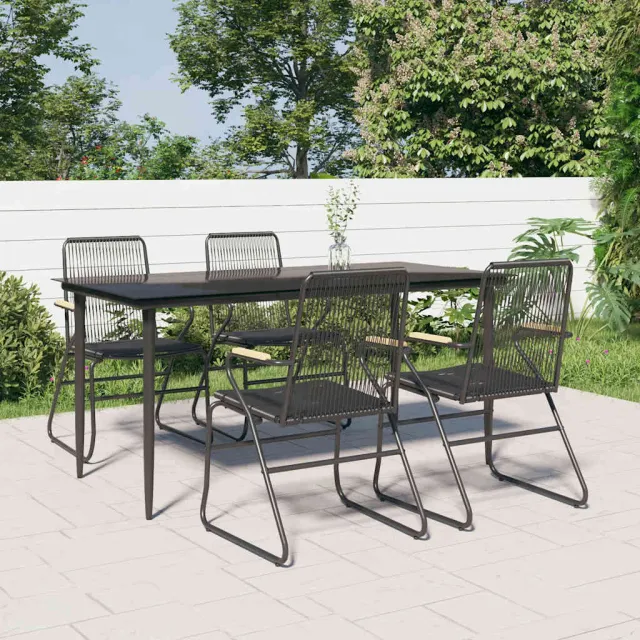 vidaXL 5-delige Tuinset PVC-rattan zwart
