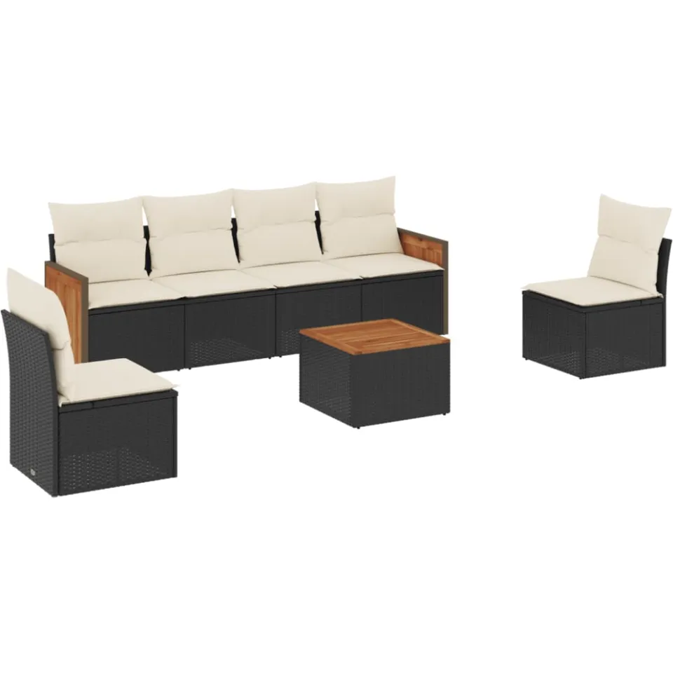 vidaXL 7-delige Loungeset met kussens poly rattan zwart, foto 3