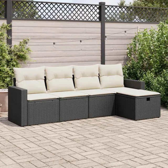 vidaXL 5-delige Loungeset met kussens poly rattan zwart, foto 2