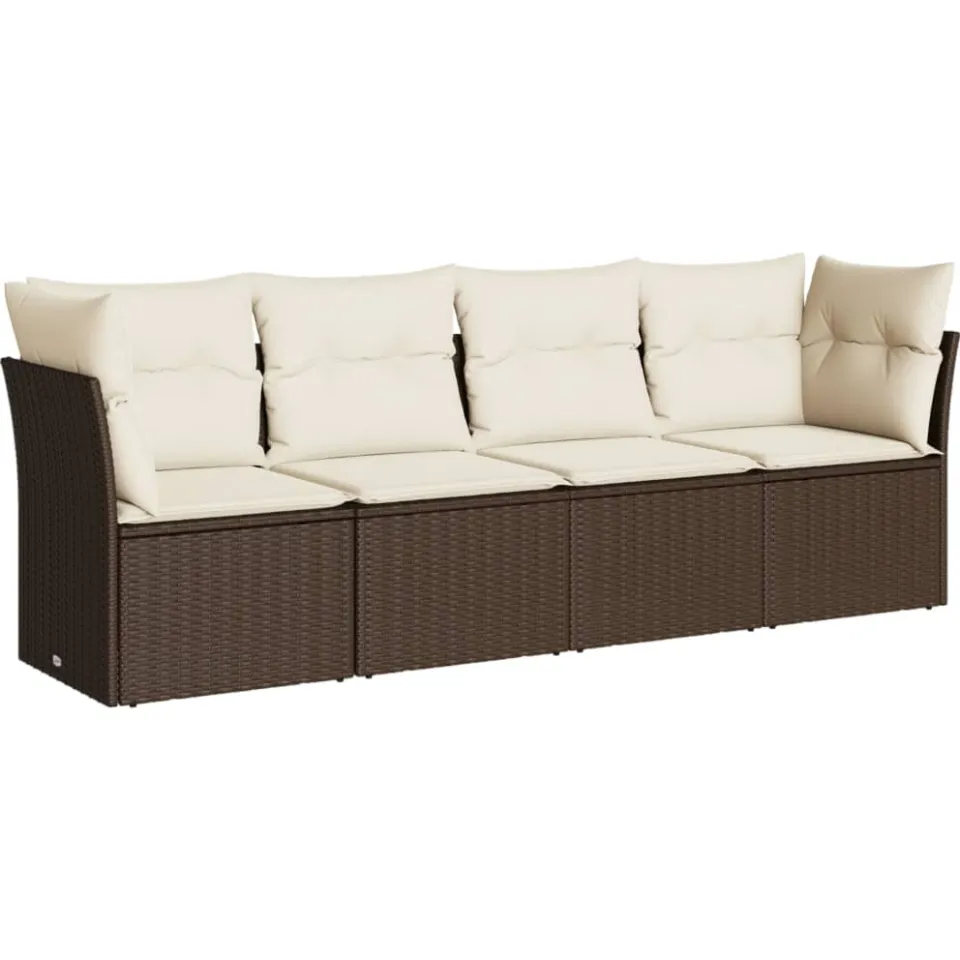 vidaXL 4-delige Loungeset met kussens poly rattan bruin, foto 3
