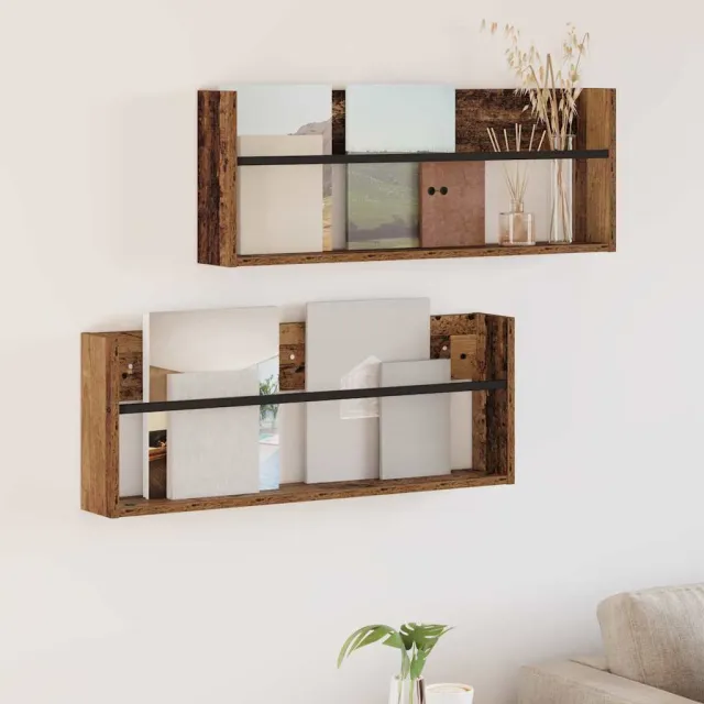vidaXL Tijdschrift Rek 2 st Oudhout 80 x 12 x 30 cm Bewerkt hout bruin, foto 2