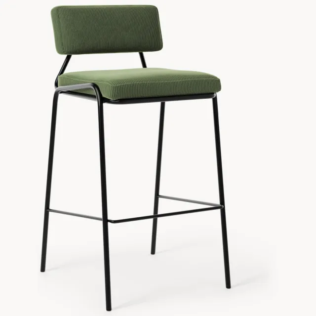 Westwing Collection Gestoffeerde barstoel Mats van corduroy Zwart, Groen