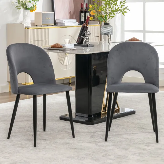 Clruro Eetkamerstoelen - Set van 2 - Met Diamantpatroon op de Rug - Verstelbare Voeten - Fluweel - Grijs