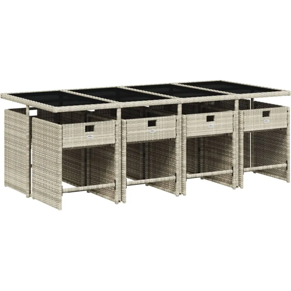 vidaXL 9-delige Tuinset met kussens poly rattan lichtgrijs