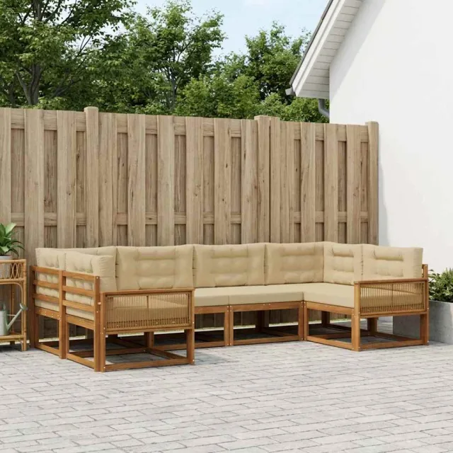 vidaXL Buiten bankenset 6 st 6-zits Natuurlijk en Beige