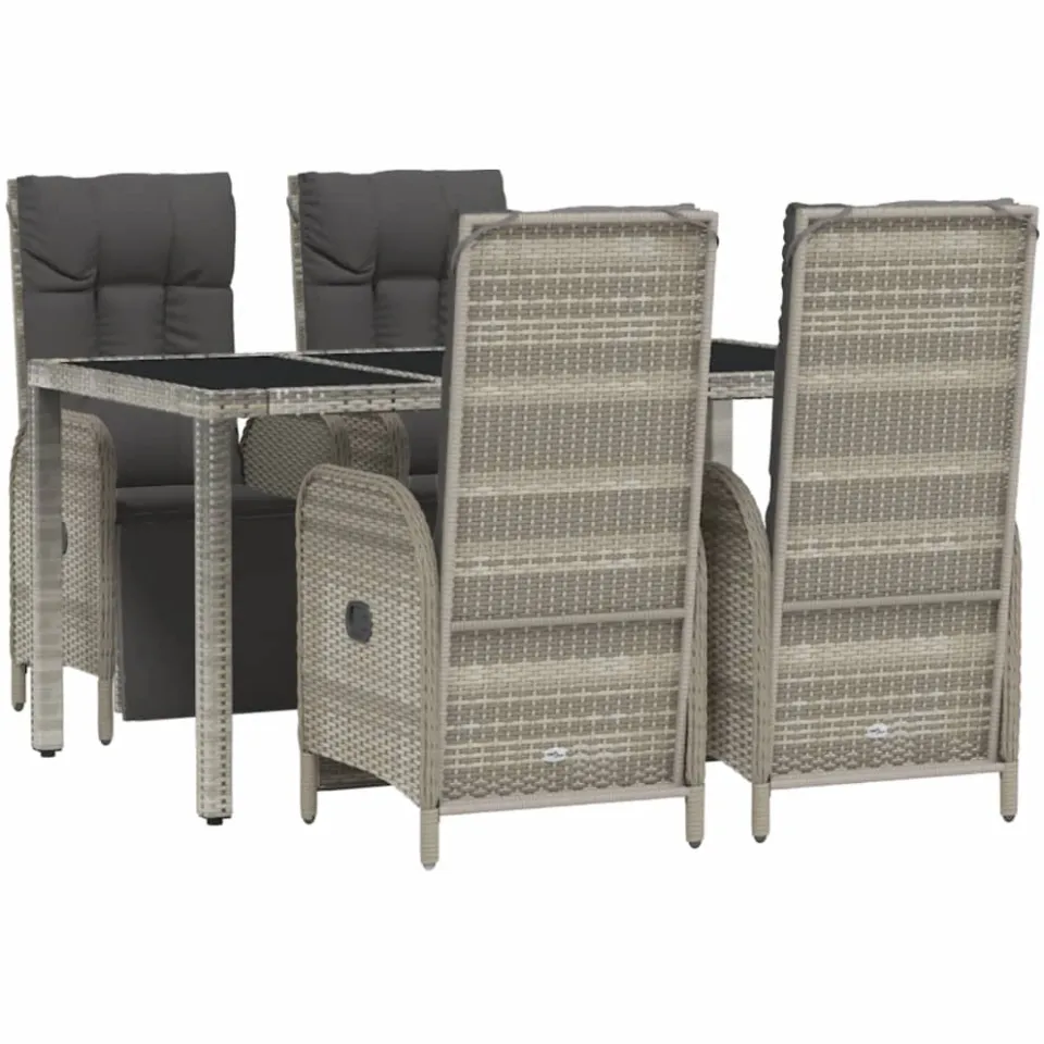 vidaXL 5-delige Tuinset met kussens poly rattan grijs