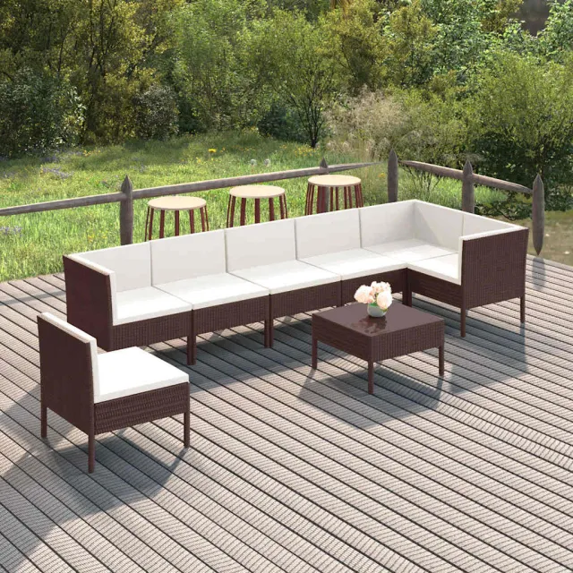 vidaXL 8-delige Loungeset met kussens poly rattan bruin, foto 2