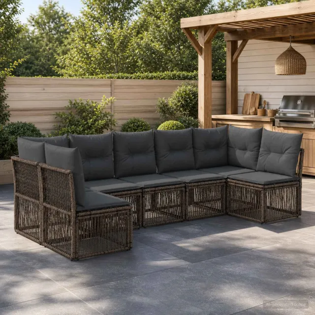 vidaXL Tuinbankenset 7 st Grijs poly rattan, foto 2