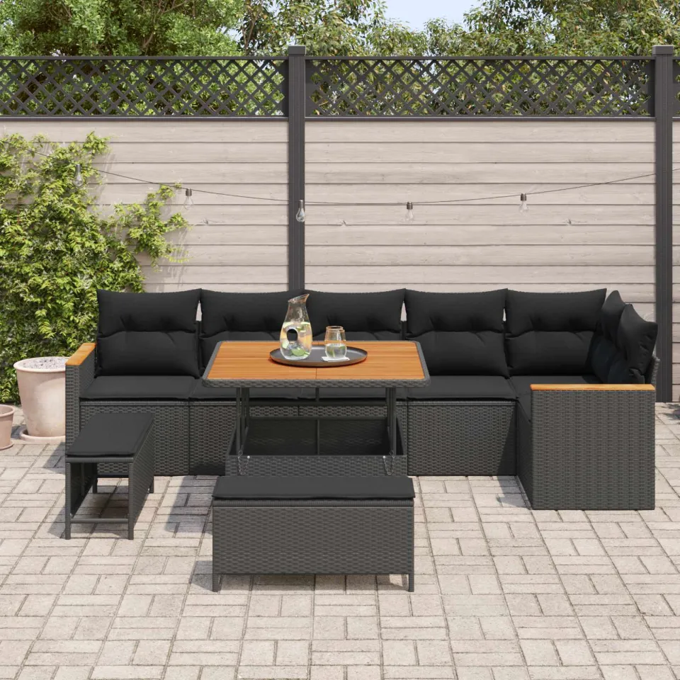 vidaXL Tuinbankenset 9 st Zwart poly rattan, foto 3