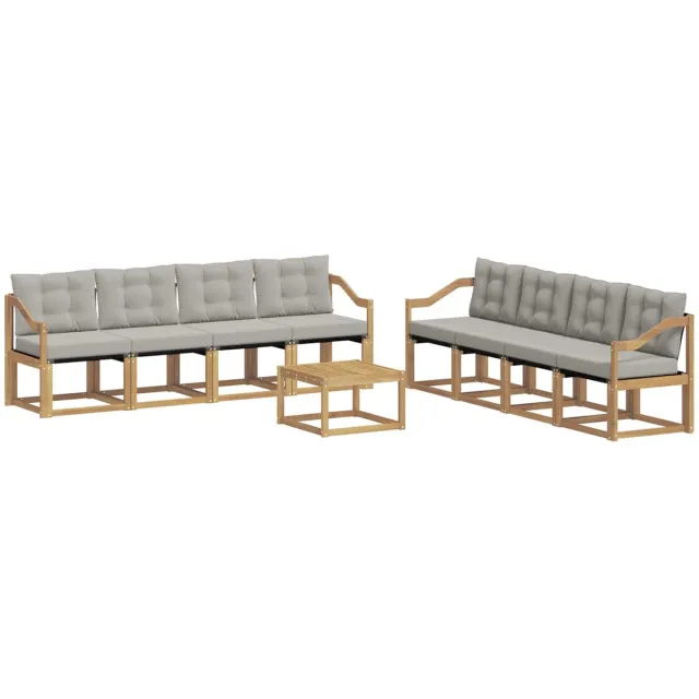 vidaXL Buiten - bank - set - 9 - st - 8-zits - Wit - en - Lichtgrijs