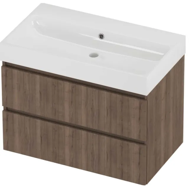 Proline Podium Badmeubelset Polystone Loft Zonder Kraangat 80x46x62 cm Glans Wit Terra Oak Eiken