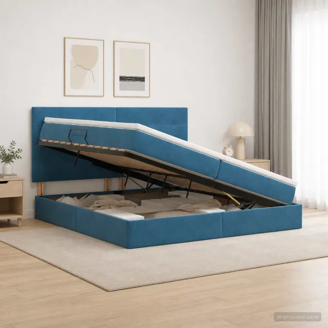 vidaXL Opslag bed met matras Donkerblauw 200 x 200 cm Fluweel
