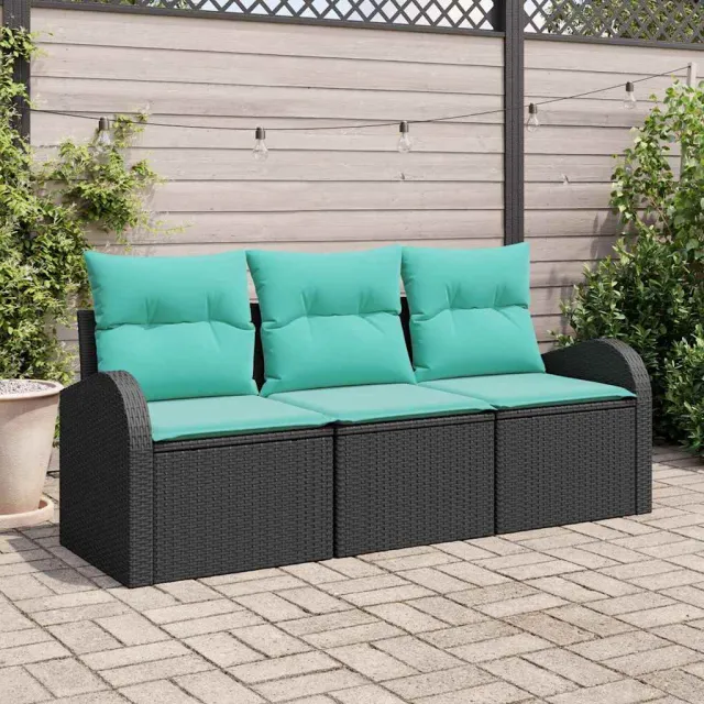 vidaXL Tuin Sofa Set 3 st Zwart en turquoise Poly riet, foto 2